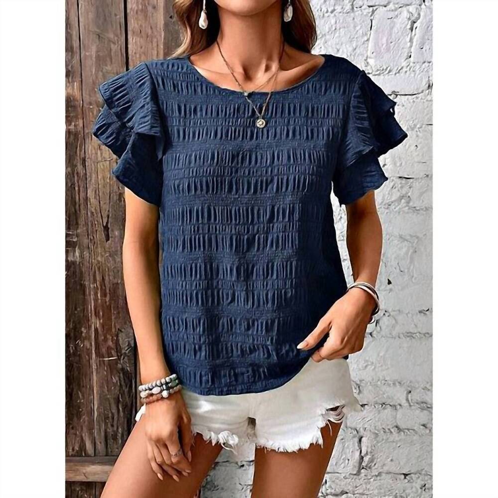 NEW WHOLESALESIR textured ruffle sleeve top in navy